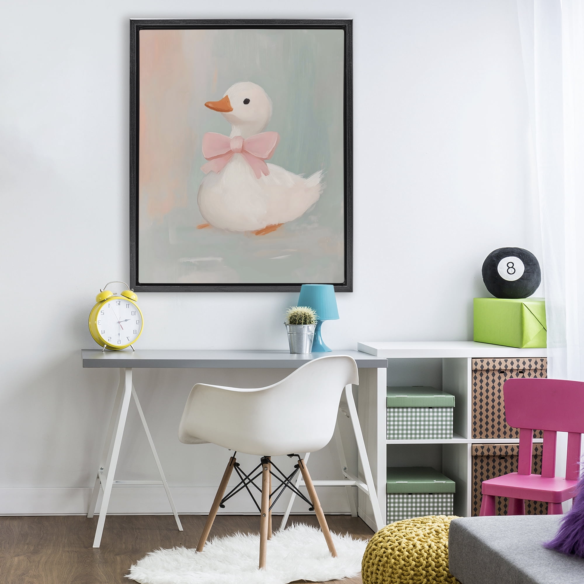 Stupell Industries Duckling Portrait with Bow Black Framed Floater Canvas Wall Art, design by The Prints Vibe