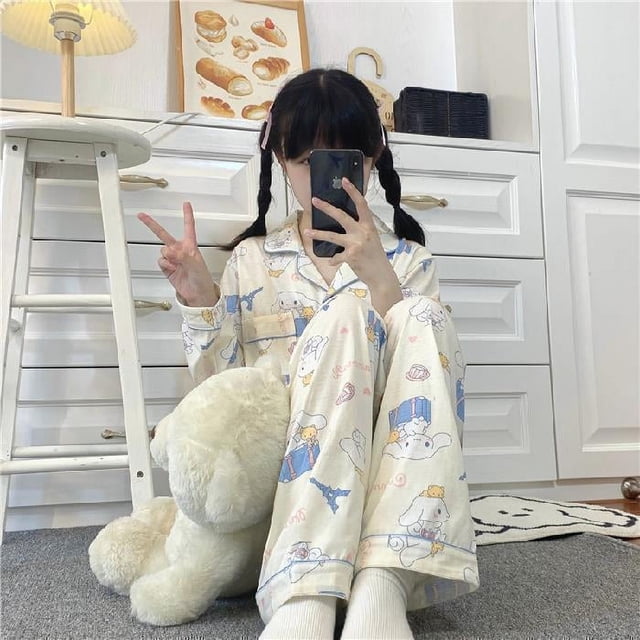 Ropa de dormir de algodón para mujer, conjunto de 2 piezas de manga larga, bonito, para primavera, 2024