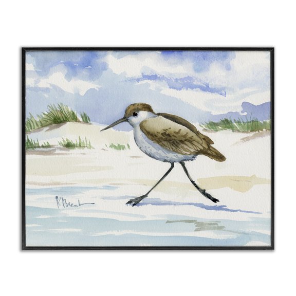 Stupell Industries Inlet Beach Sandpiper Running Black Framed Giclee Art, design by Paul Brent
