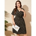 thumbnail image 5 of SHOWMALL Women's Plus Size Dress, Crossover Wrap V Neck Summer Dress with Pockets, Classic Leopard Brown 3X Elastic High Waist A-Line Casual Party Work Dress, 5 of 7