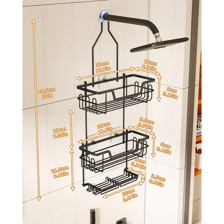 SWTYMIKI Hanging Shower Caddy, 3 Tier Rustproof Shower Organizer over Shower  Head with 16 Hooks & Dual Soap Holder, Large Capacity Shower Rack over the  Shower Head for Bathroom Shower Room