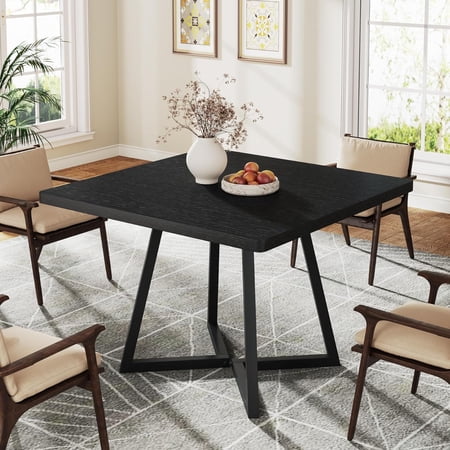 Tribesigns Square Dining Table for 2 31.5 Industrial Dinner Table with Metal Base