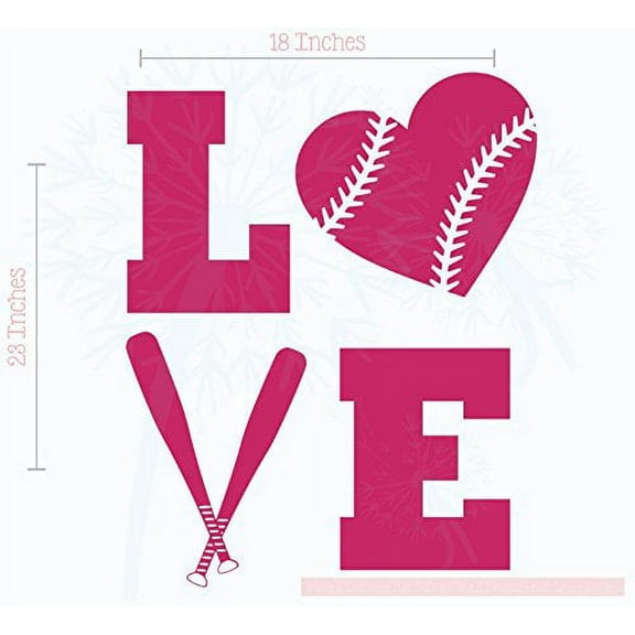 Girls Bedroom Décor Love Softball Teen Vinyl Letters Wall Decals Stickers 23x18-Inch Hot Pink