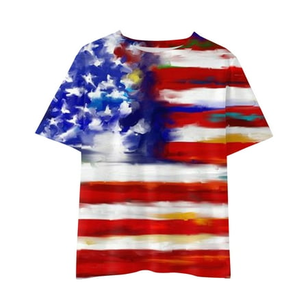 

Lovely Casual T-Shirts For Children Girls Independence Day USA Flag Letter Printed O-Neck Short Sleeve 4 Of July Tees Novelty Fashion Unisex Casual Tops Holiday Vacation Seaside Loose Cozy Tshirts
