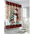 thumbnail image 3 of Red Plaid Christmas Extra Long Shower Curtain Set, Waterproof Shower Curtains for Bathroom, Snowman Xmas Tree Snowflake Gifts Wooden Washable Fabric Bath Curtain for Bathtub with Hooks 72x96 Inches, 3 of 6
