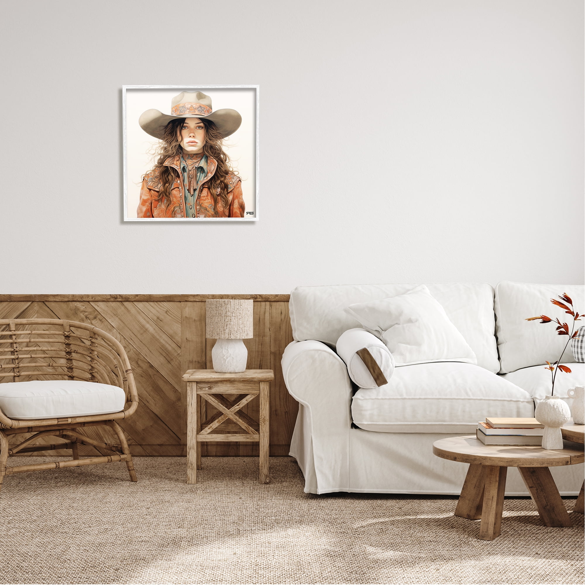 Stupell Industries Boho Cowgirl Paisley Jacket Abstract Painting White Framed Art Print Wall Art, 24 x 24