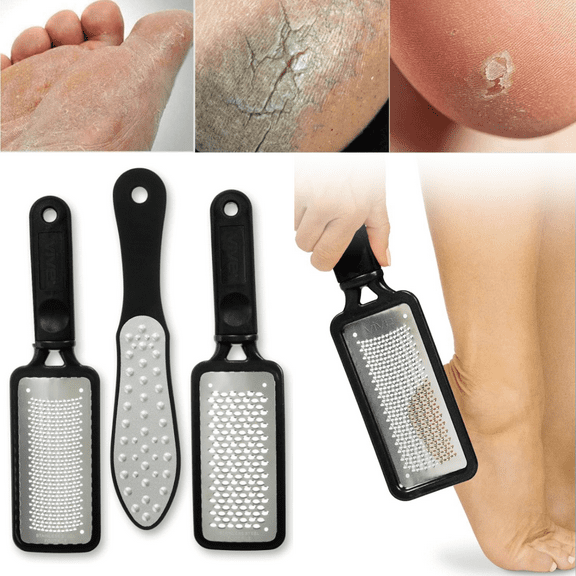 3pcs Stainless Steel Foot File Callus Remover Scrubber Tools, Foot Scraper for Dead Skin Heel Grater for Men & Women