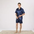thumbnail image 3 of SWSMCLT Men's Button Down Soft Shorts Pj Casual Summer 2 Piece Satin Pajama Set Short Sleeve Lightweight Lounge Set Silky Blue XX-Large, 3 of 4