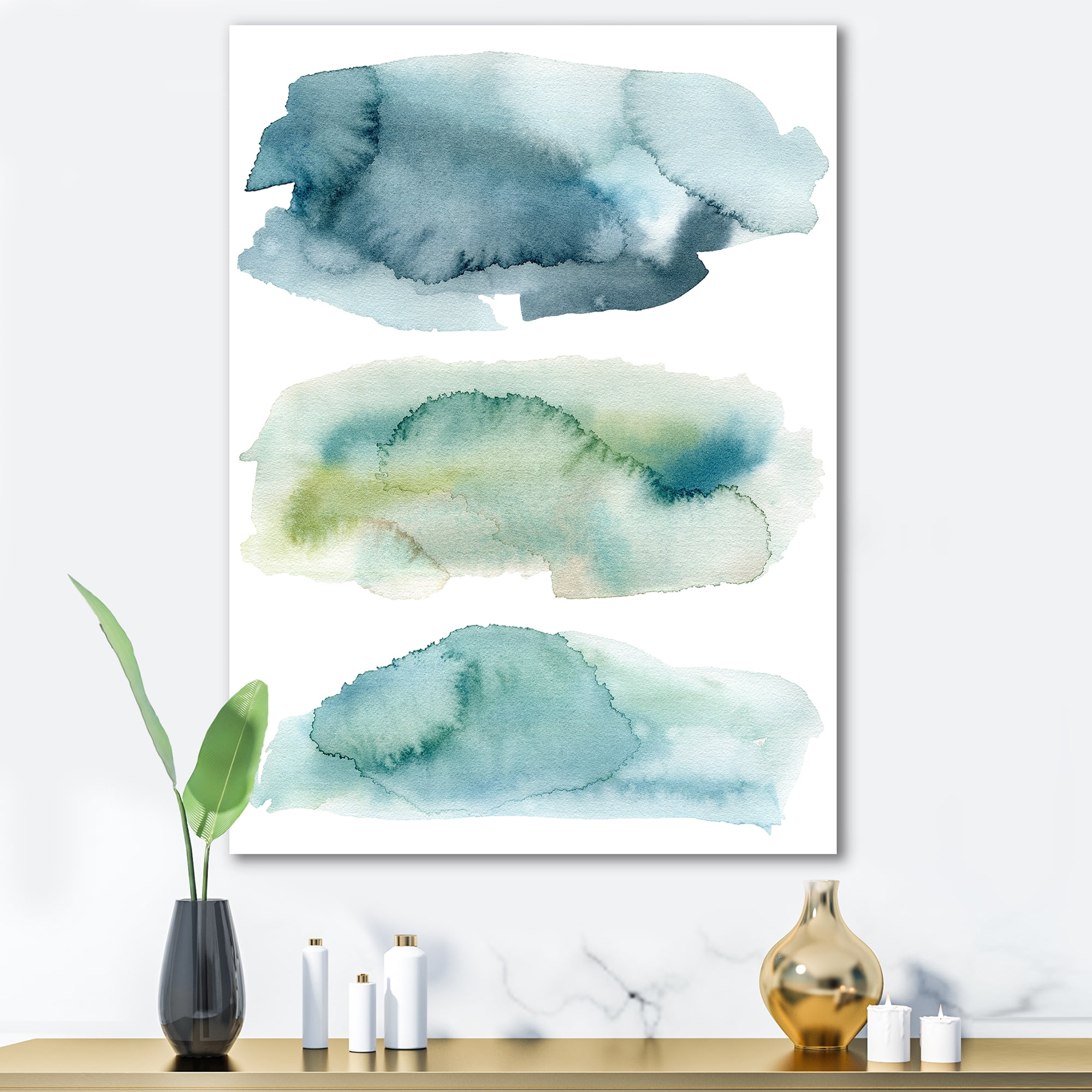 Designart ' Green and Blue Clouds ' Modern Canvas Wall Art Print