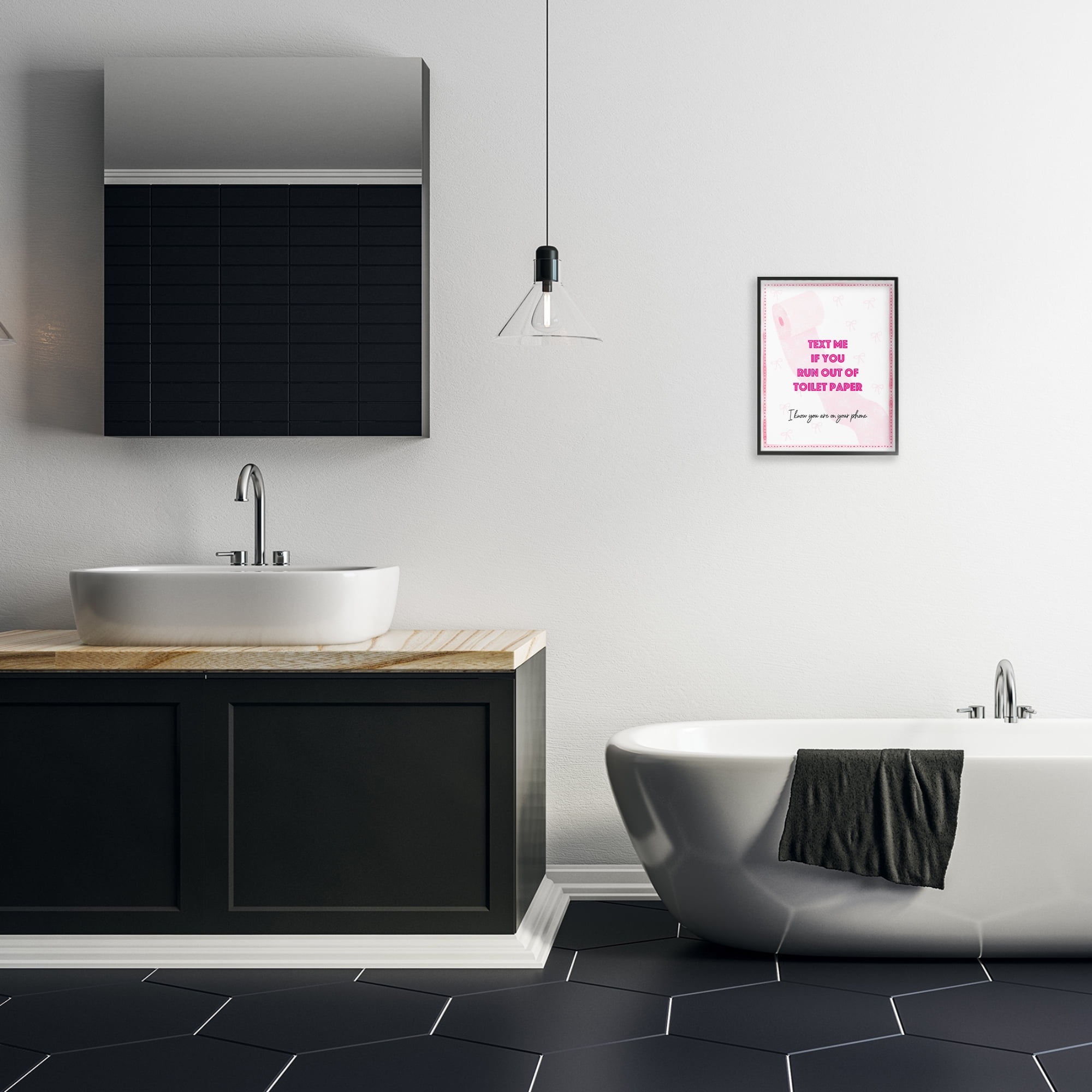 Pink Text for Toilet Paper Black Framed Giclee Art, design by Ziwei Li