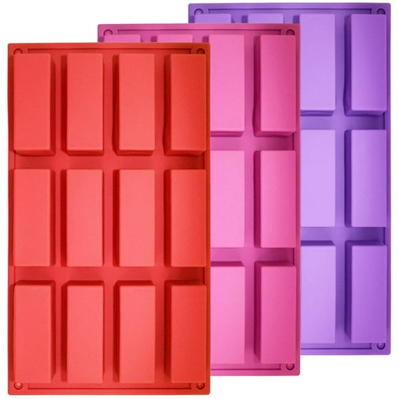 Set of 3, 12 Cavity Medium Narrow Silicone Rectangle Molds, SourceTon Protein Bars mold Energy Bars Maker for Caramel Bread Loaf Muffin Brownie Cornbread Cheesecake Pudding Soap Butter Mould