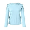 thumbnail image 3 of TYGHBN Women's Round Neck Solid Color Hollow Stitching Long Sleeved T Shirt Woman T Shirt Casual Long Sleeve Shirt Women Long Sleeve Polyester Shirt Women Woman Tee Shirt Womens Athletic Clothes, 3 of 4