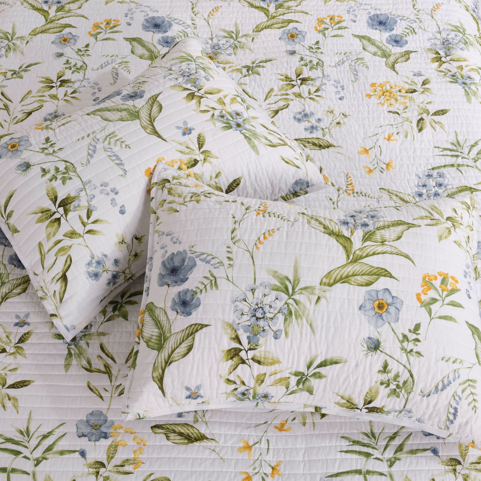 Levtex Home Viviana Blue Reversible King / Cal King Quilt Set (106x92in) with 2 Pillow Shams (36x20in) - Floral - Blue, Green, White - Cotton King Size Quilt Bedding Set - Lightweight, Soft