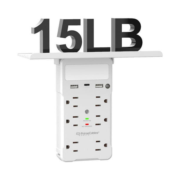 Prise murale 6 ports avec étagère 2 USB +1 USB-C et système d'éclairage  intelligent-PrimeCables®