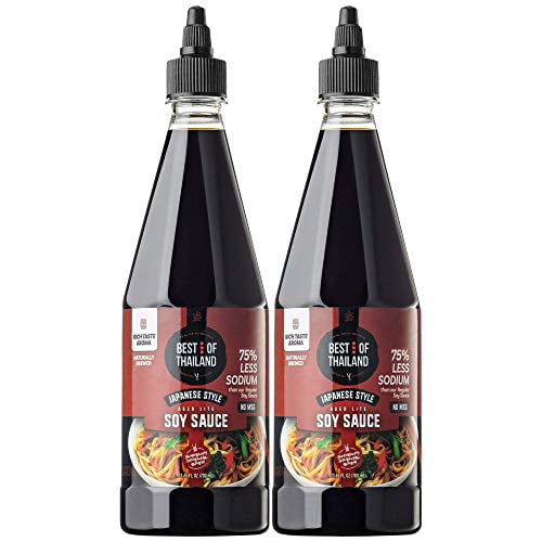 Best of Thailand Low Sodium Soy Sauce | Japanese Style Barrel Aged Lite Dark Soy Sauce | 2 Bottles of 23.65oz Real Authentic Asian-Brewed Sauce Glaze for Sushi | No