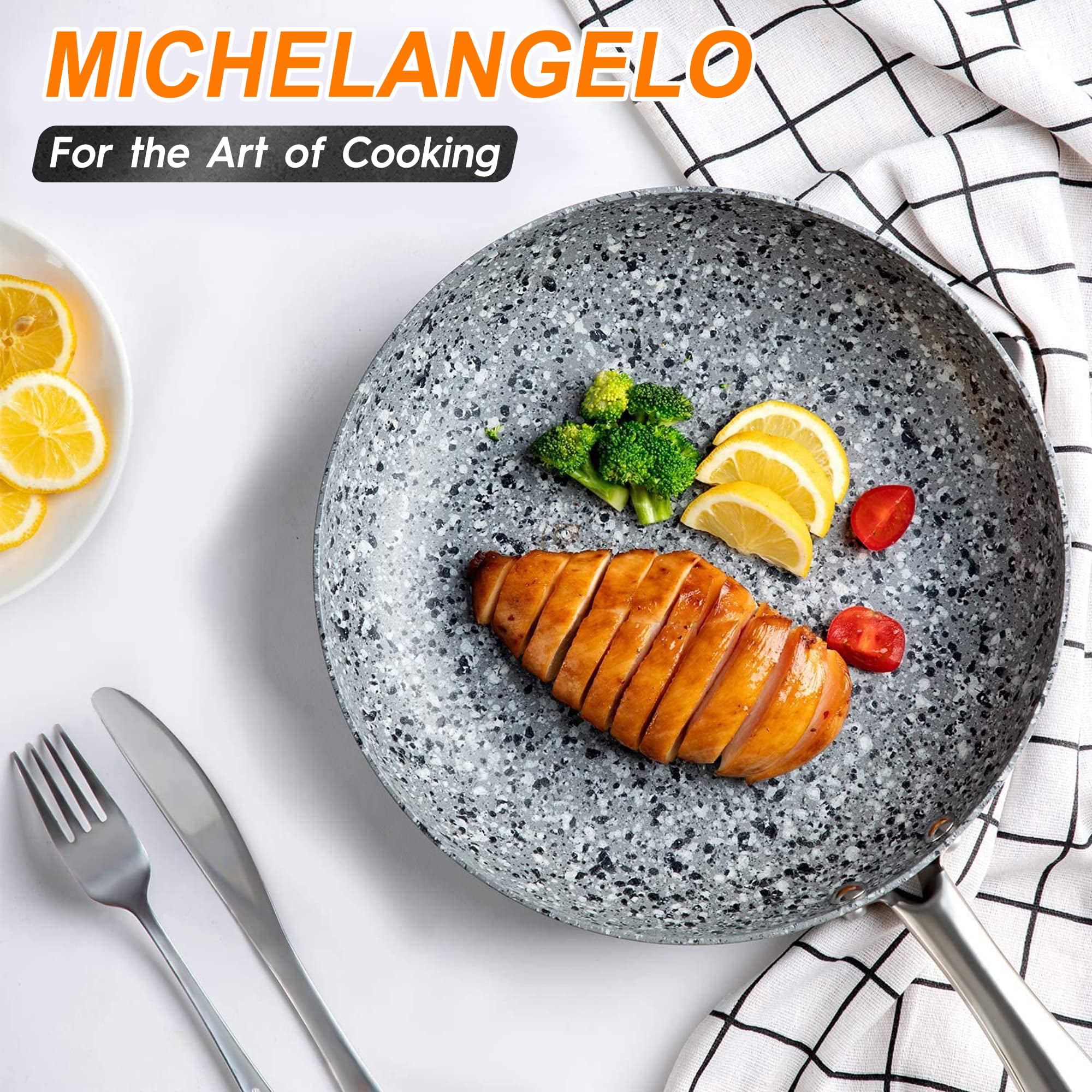 Michelangelo michelangelo frying pan set, 8+9.5+11 stone frying