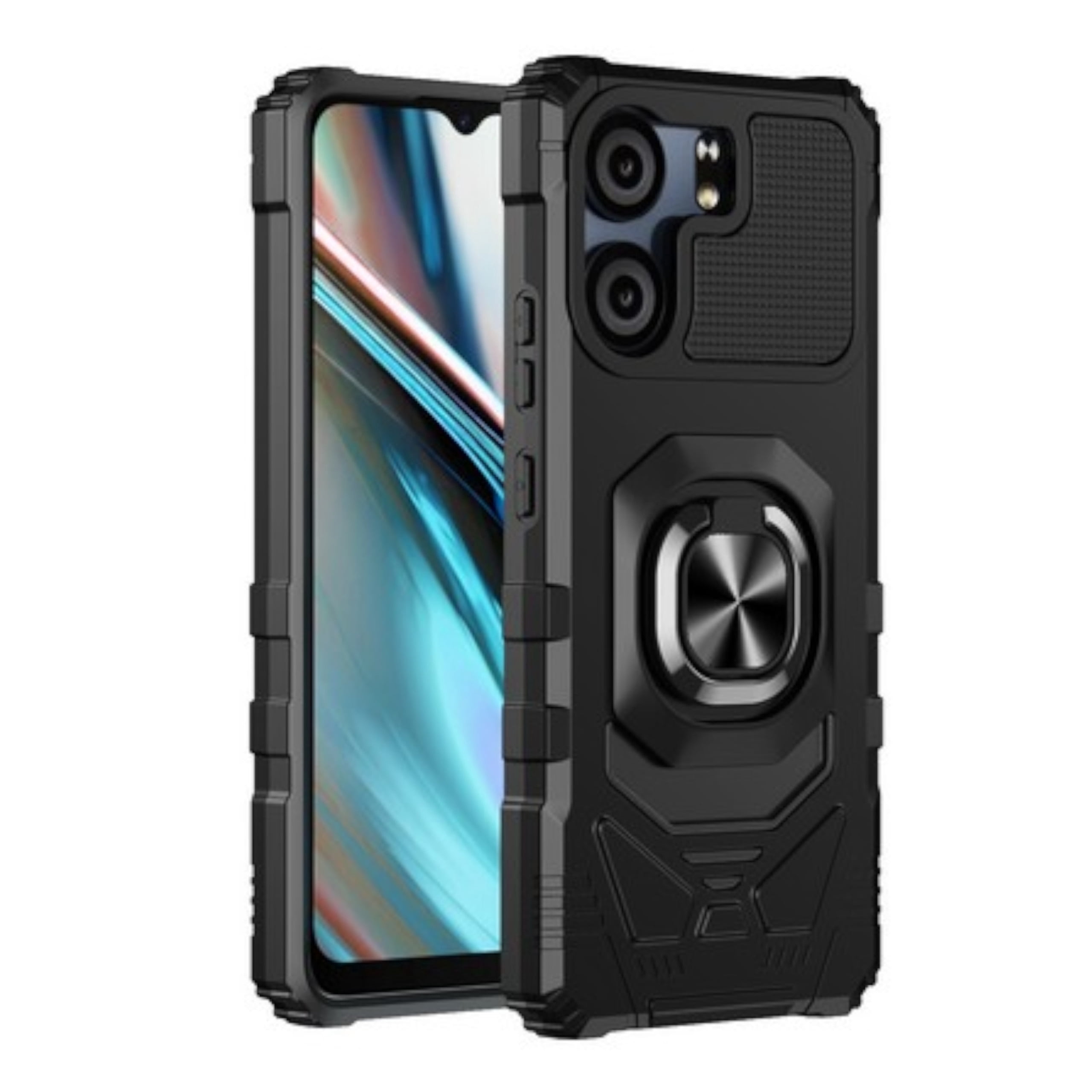 For BLU View 5 2024 Case Hybrid Magnetic Car Mount Ring Kickstand Stand Holder Full-Body Armor Hard Protective [Military Grade] Phone Cover - Black
