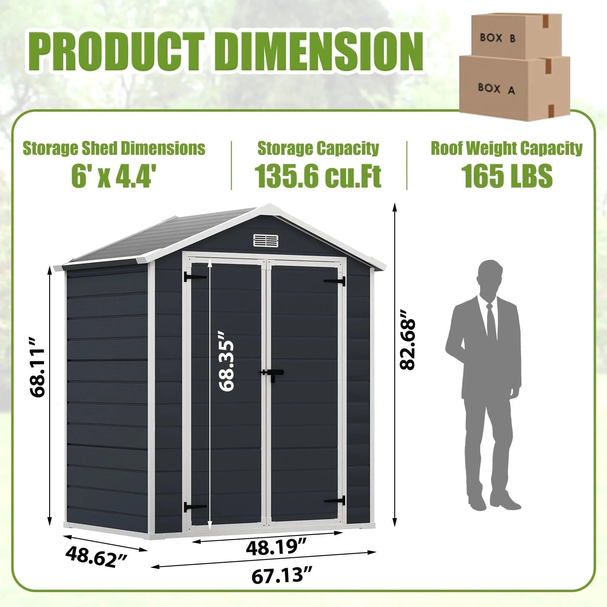 6x4 FT Resin Storage Shed, SESSLIFE Backyard Storage Sheds with Lockable Door, Garage Patio Garden Storage Shed, TE2770