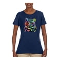 thumbnail image 2 of Cool Rainbow Neon Trippy Jungle Tiger Eyes Animal Lover Womens Graphic T-Shirt, Navy, 2XL, 2 of 3