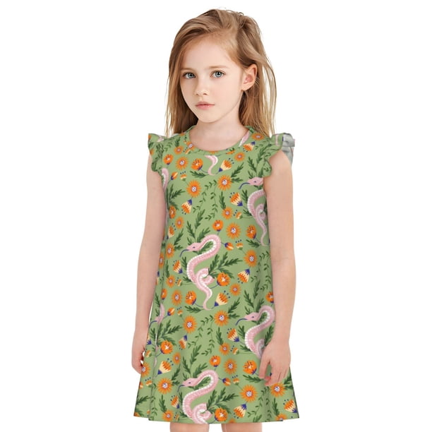Balery Snake And Floral Camisón de princesa para niñas, pijama de algodón con mangas abullonadas, suave y bonito.-Large