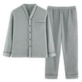 thumbnail image 2 of SWSMCLT Men's Long Sleeve Pajama Set V Neck Pjs Comfy Soft Loose Button Up Spring Lounge 2 Piece Waffle Knit Sleepwear Style2 Medium, 2 of 4