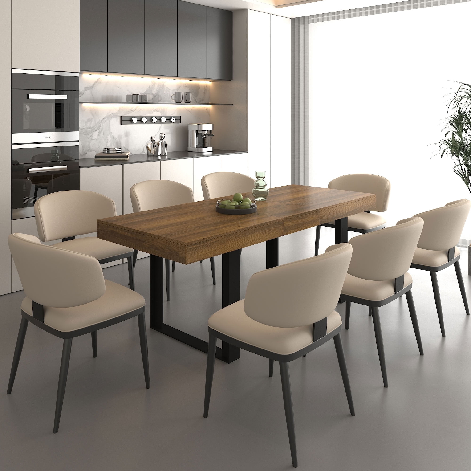 MAYEERTY Extendable Rectangular Dining Table for 6-10 People, Expandable Wood Kitchen Table with Hidden Storage Extension Leaf, for Home Apartment