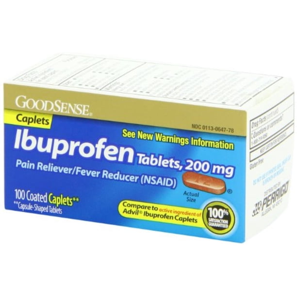 Good Sense Ibuprofen Pain Reliever/Fever Reducer Caplets, 200 mg 100 ea (Pack of 4) Walmart