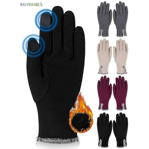 BadPiggies Womens Winter Warm Gloves with Sensitive Touch Screen Texting Fingers, Fleece Lined Windproof Gloves (Gray)