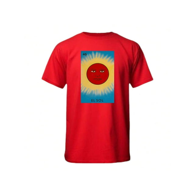 Playera Unisex El Sol De La Loteria Mexicana Color Rojo Talla Chica Marca Emil SaEs