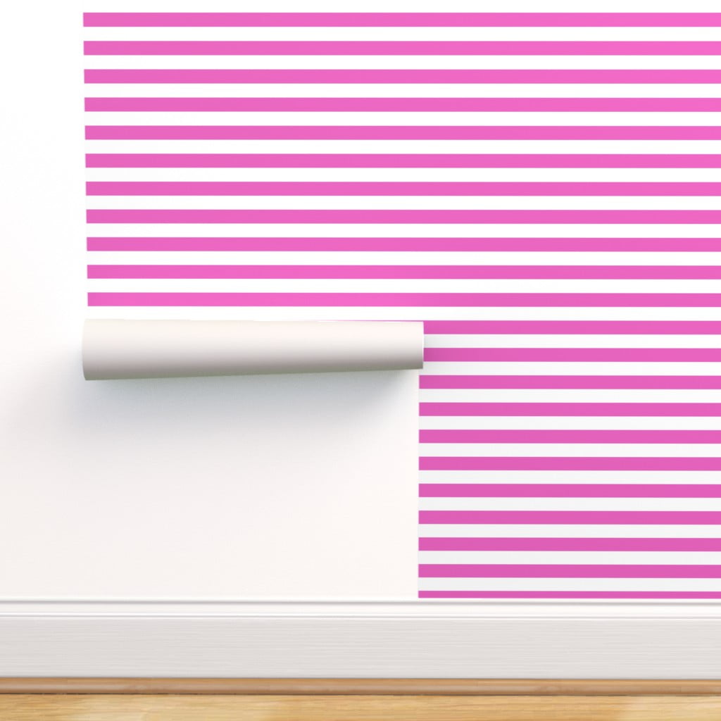 Removable Wallpaper Swatch - Stripes Horizontal Light Pink White Stripe  Sweet Striped Custom Pre-pasted Wallpaper by Spoonflower 
