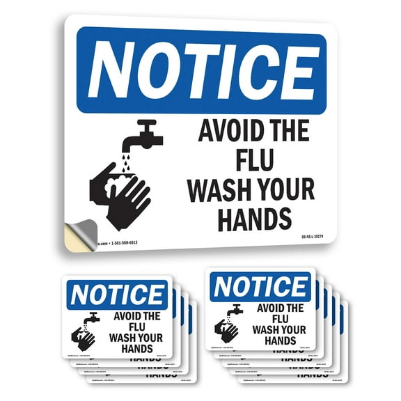 Avoid The Flu Wash Your Hands OSHA Notice Vinyl Decal Label 14 Inch x 10 Inch - 10 Pack