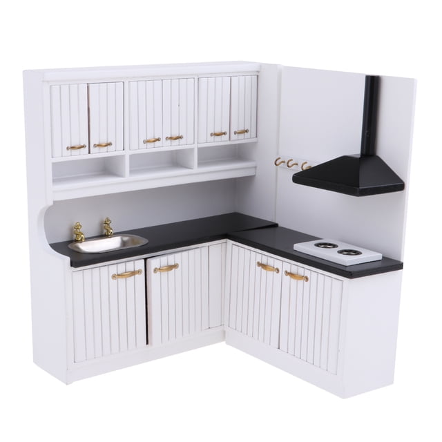 Armario de Cocina en Miniatura de Madera para Decoración de Muebles de Casa de Muñecas 1/12 Sunnimix Gabinete de cocina de casa de muñecas