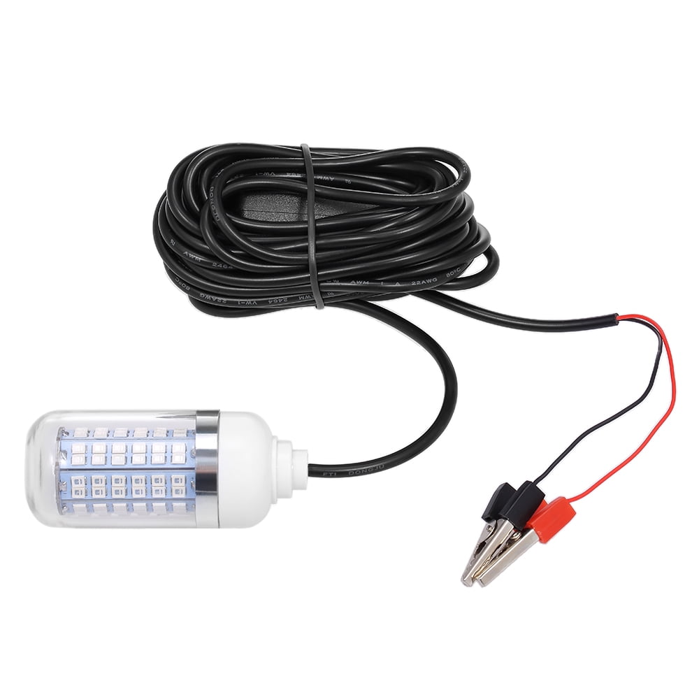 12V 15W Underwater Fishing Attract Light LED Lamp Fish Finding System Light with 30ft Power Cord and Battery Clip