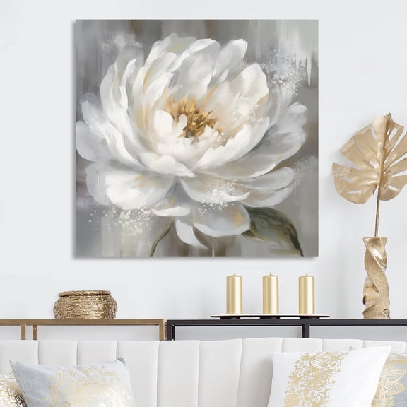 Designart "White Grey Peonies Artistry" Floral Peony Wall Art For Bathroom