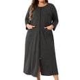 thumbnail image 2 of Bata de dormir para mujer de tallas grandes Agnes Orinda, con cremallera en la parte delantera, mangas 3/4, bata de baño maxi con bolsillos, 2X negra, 2 of 6