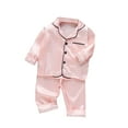 thumbnail image 3 of Swuxness Toddler Silk Home Set, Plus Size Sets for Kids, Children's Silk Printed Home Clothing Color Ding Imitation Silk Long Sleeved V-neck+long Pants Pink, 4 Years, 3 of 4