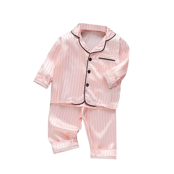 Odeerbi 1-5 Años Niños Niñas Pijama de Satén Con Solapa Entallada Camisa de Manga Larga Conjunto Suave Seda Ropa de Dormir Seda Conjuntos de Pijamas de Dos Piezas