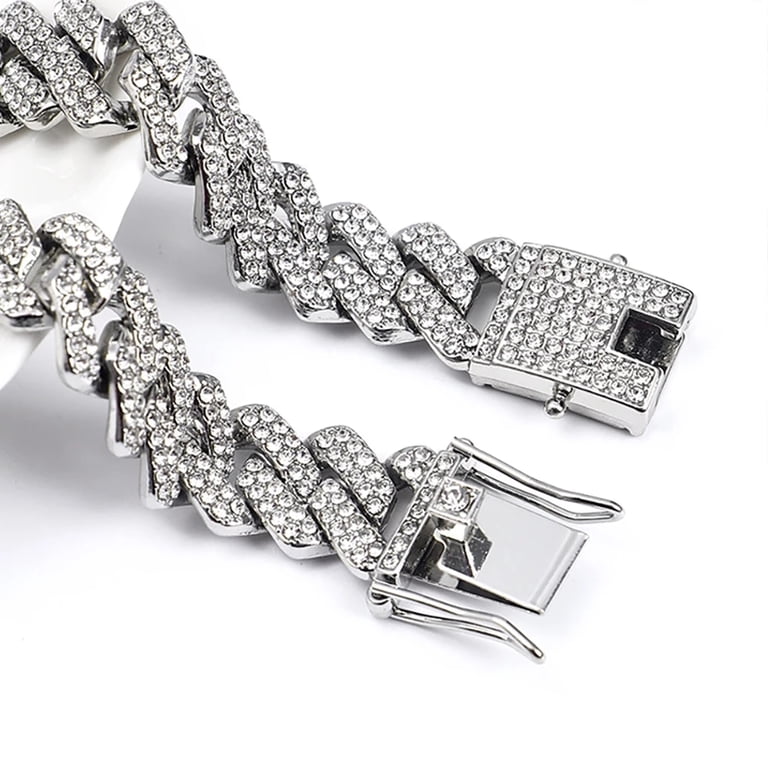 Hip Hop Shiny 15MM Cuban Link Chain Necklace Women Men Silver