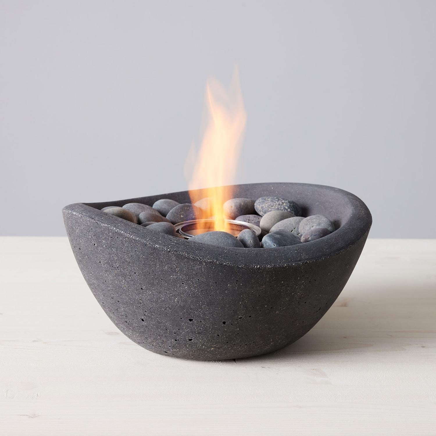 TerraFlame Wave Table Top Fire Bowl Gel Fuel Stone Cast Graphite