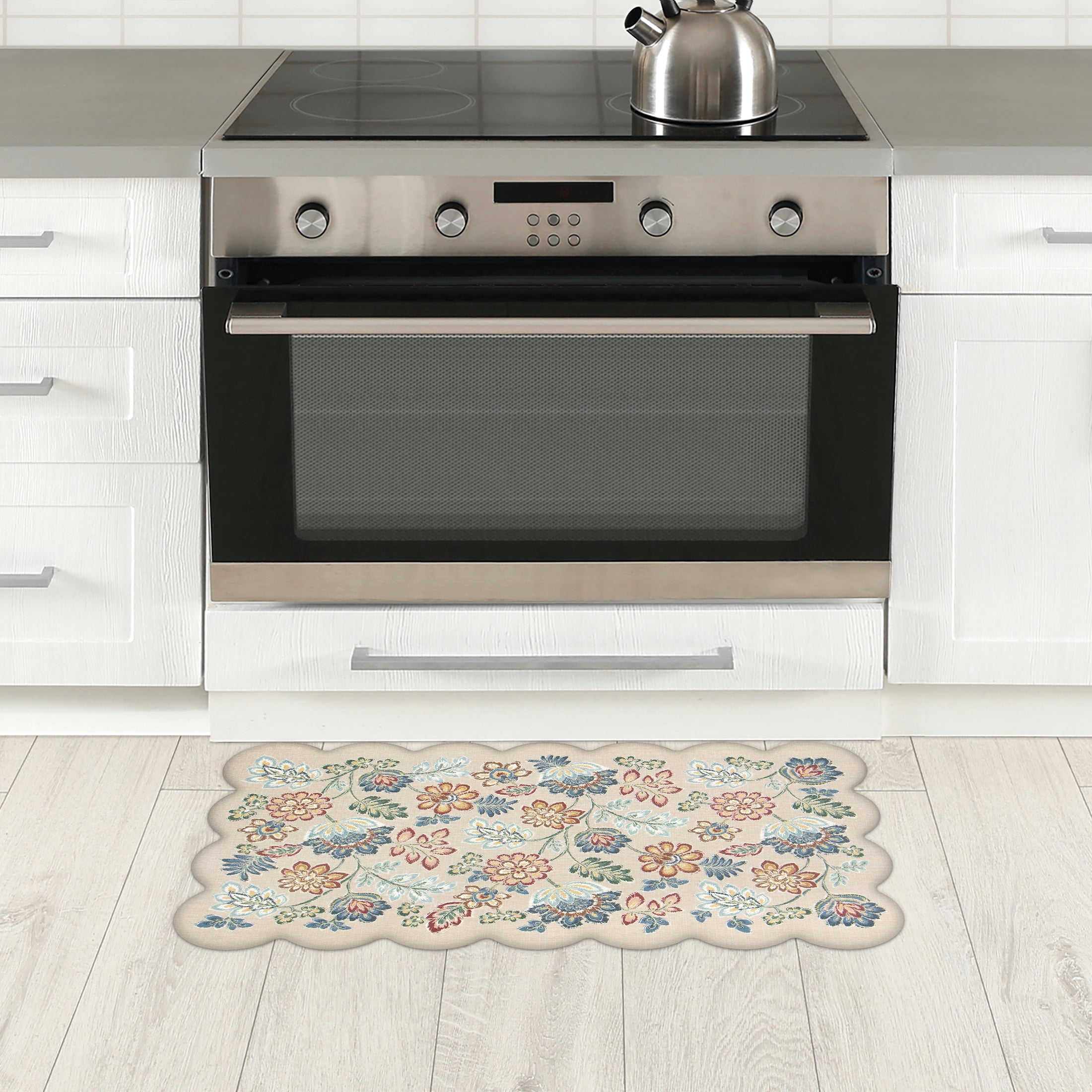 Mainstays Jacobean Scalloped Edge 18 in x 30 in Anti-Fatigue Kitchen Mat, Beige