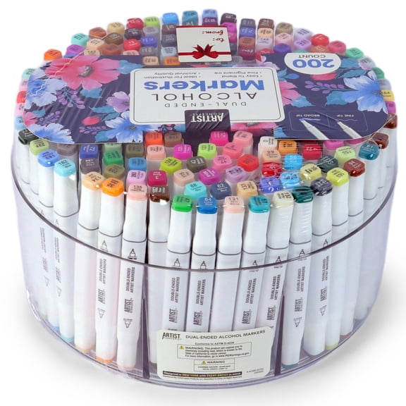 Artist Concepts Dual-Ended Alcohol Markers Set with Portable Case, Fine & Chisel Tips, Multicolor, 200 Count