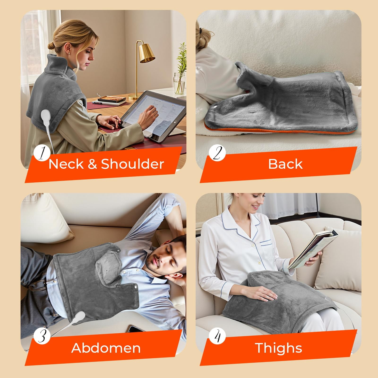 TCVOR 19''x24'' Heating Pad for Neck and Shoulders, 2Lb Weighted Soft Flannel Electric Heating Pads with 6 Heat Settings & 6 Timer Auto Shut Off, Gray