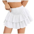 thumbnail image 1 of Jupe en Latex à Volants Taille Haute pour Femmes, Mini Jupe Fluide en Cuir Extensible, Jupe Plissée Doublée, Jupe Courte de Plage en Chiffon Décontractée, 1 of 7