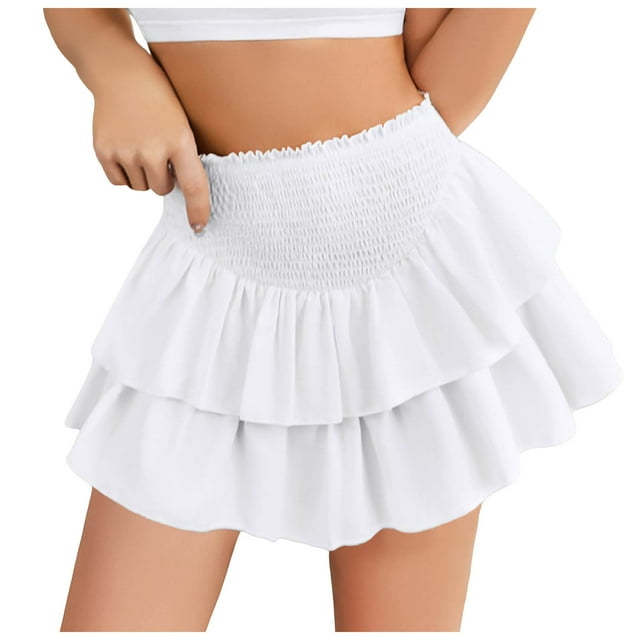 Jupe en Latex à Volants Taille Haute pour Femmes, Mini Jupe Fluide en Cuir Extensible, Jupe Plissée Doublée, Jupe Courte de Plage en Chiffon Décontractée
