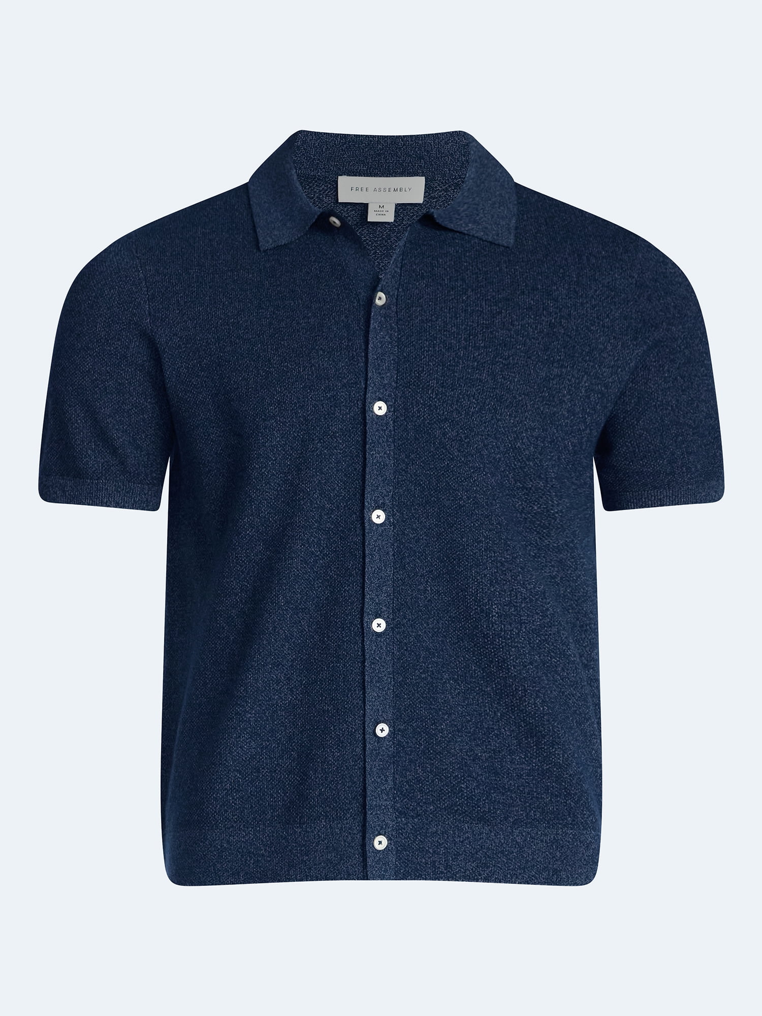 Free Assembly Men's Button Front Marled Sweater with Short Sleeves, Sizes S-3XL