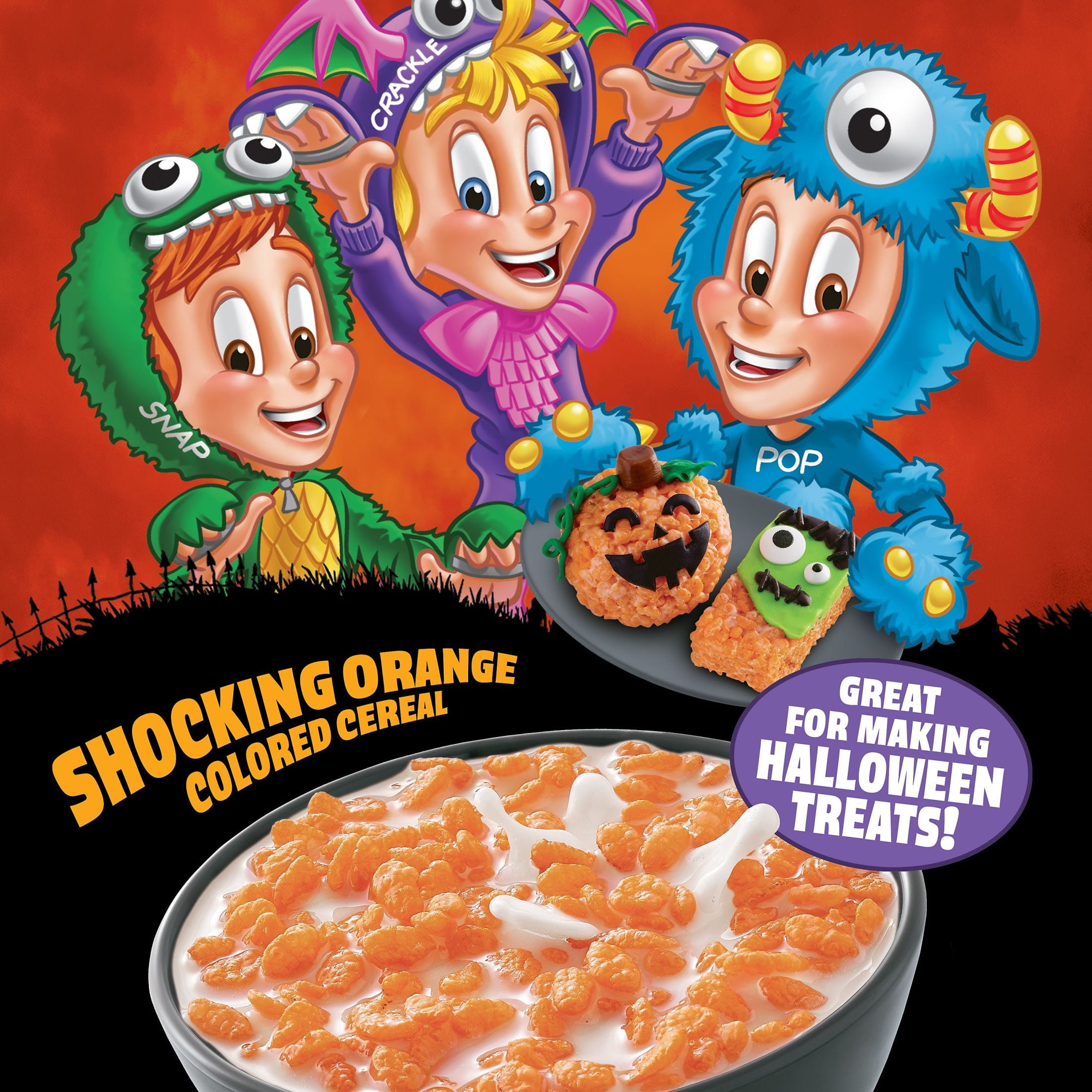 Kellogg's Rice Krispies Breakfast Cereal, Halloween Baking, Kids Snacks, Family Size, Shocking Orange, 12oz Box (1 Box)