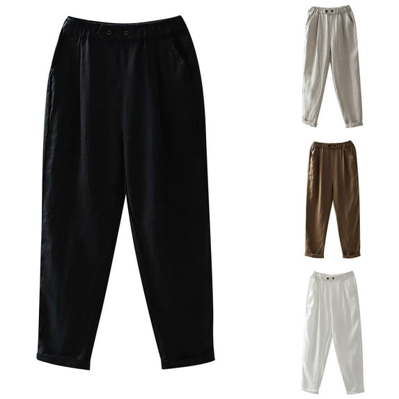 qolati Wide Leg Pants for Women Elastic Drawstring High Waist Cotton Linen Palazzo Lounge Trousers 2023 Plus Size Comfy Lightweight Cargo Sweatpants