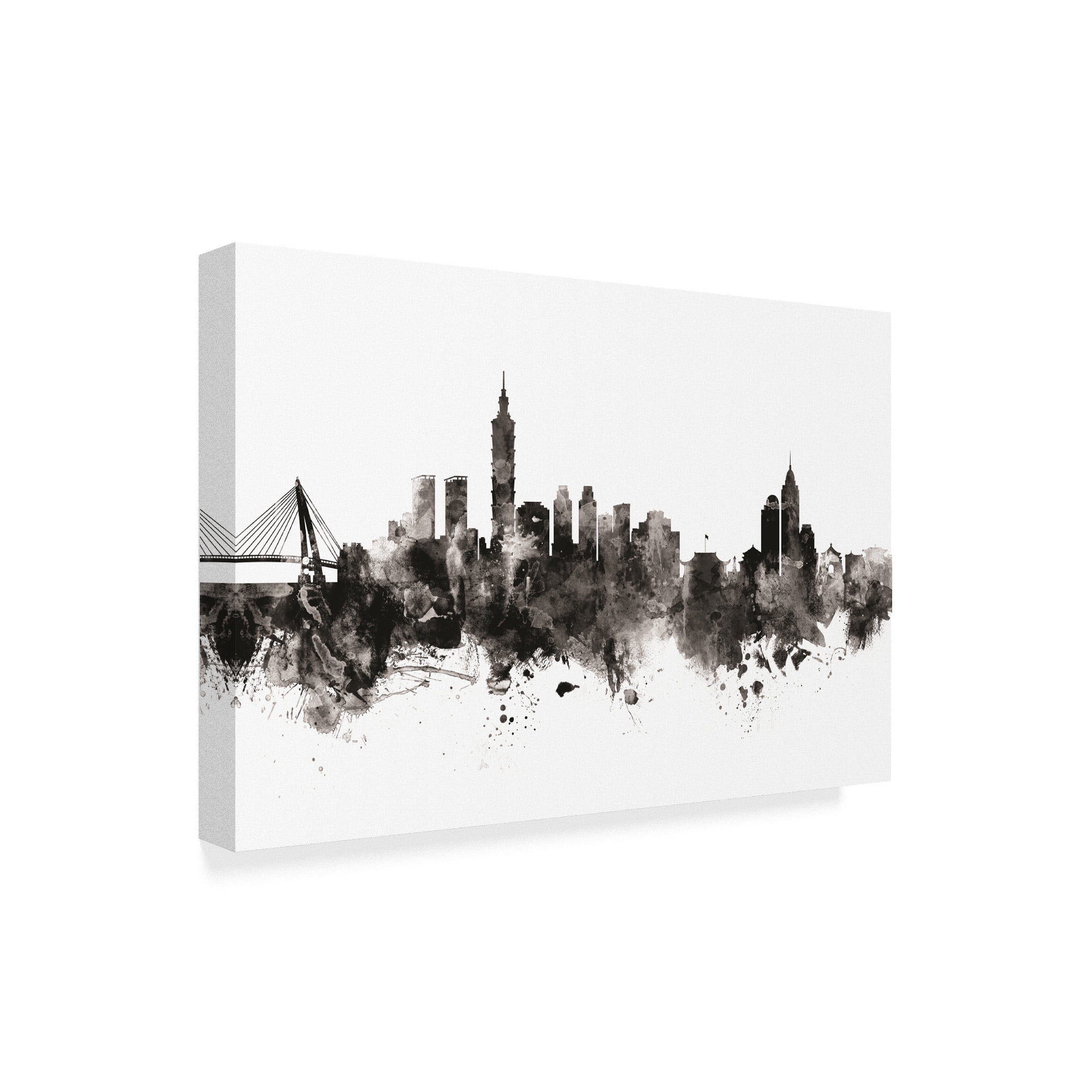 Trademark Fine Art 'Taipei Taiwan Skyline Black White' Canvas Art by Michael Tompsett