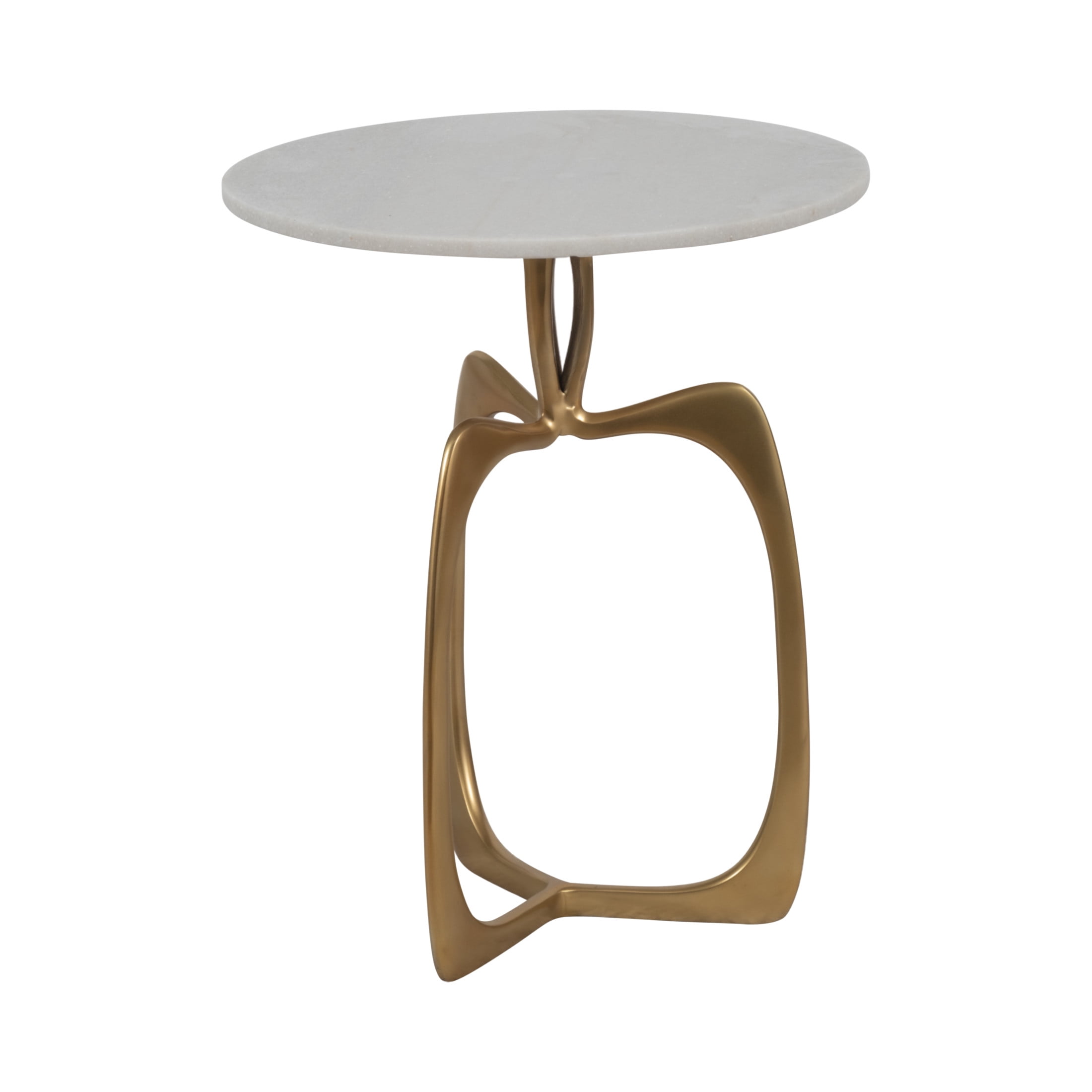 Modern End Table with Marble Top for Bedside or Living Room Decor - Sculptural Aluminum Base Side Table for Small Spaces - Decoarative Compact Accent Table for Home Display - 23", Gold & Metallic