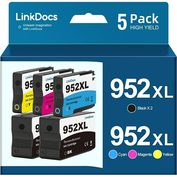 TRAHOO-Remanufactured 952 952XL Ink Cartridges with Upgraded New chip Replacement for HP 952 952XL Used with HP OfficeJet Pro 8710 8720 7740 8210 8715 8740 Printer (5-Pack, 2 Black and 1 Each CMY)